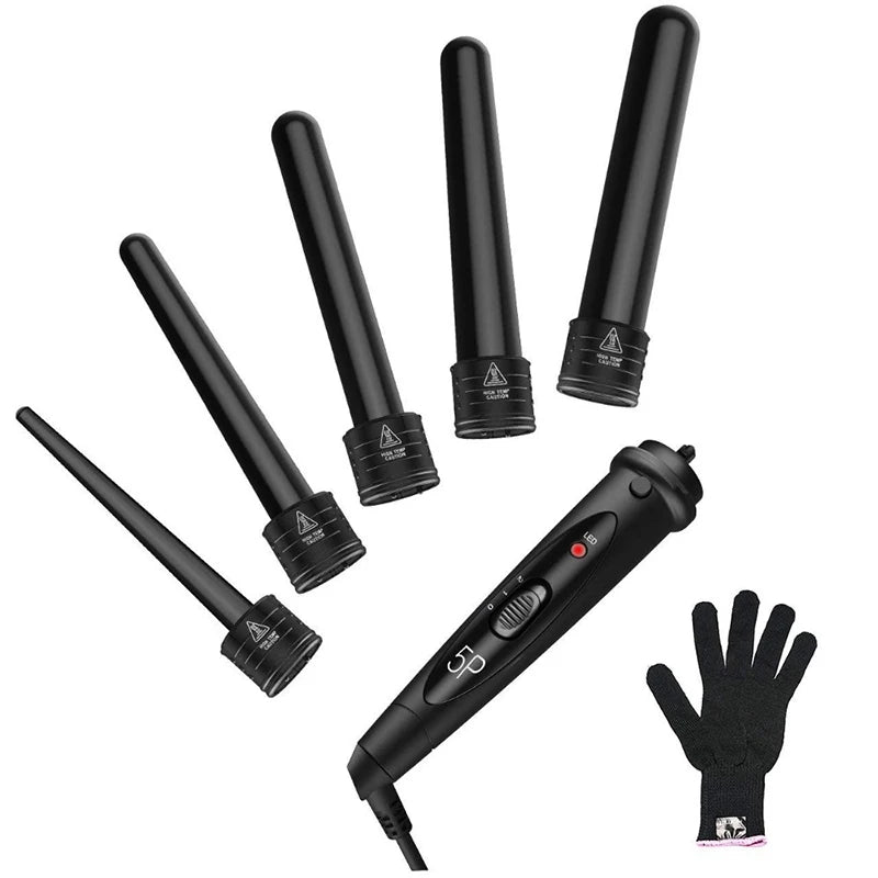 New Product 5 in 1 Hair Curling Iron Ceramic Rotating Hair Curler Curling Wand Heated Hair Brush Curling Wand Set Peaceful Pleasures Health and Wellness black 100V-240V UK Plug