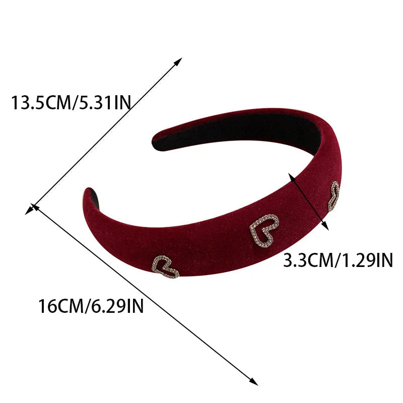 Fashion Lady Hair Hoop Velvet Heart Shape Rhinestone Headband Female