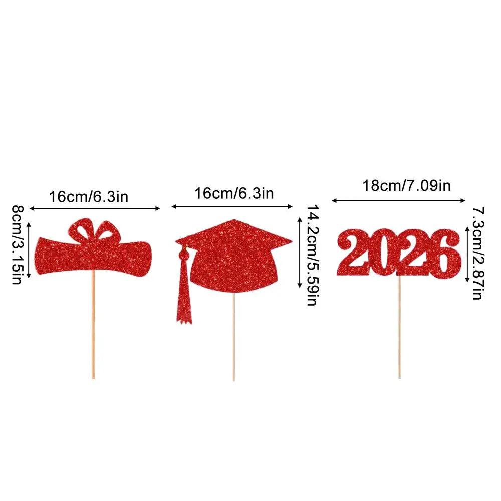 2026 Graduation Cake Topper Set | Glitter Party Decorations