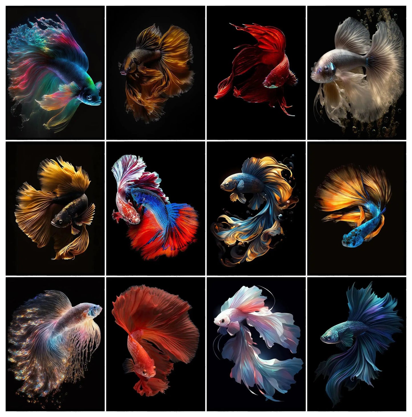Tropical Fish Canvas Wall Art | Betta Goldfish Rainbow Fish Print