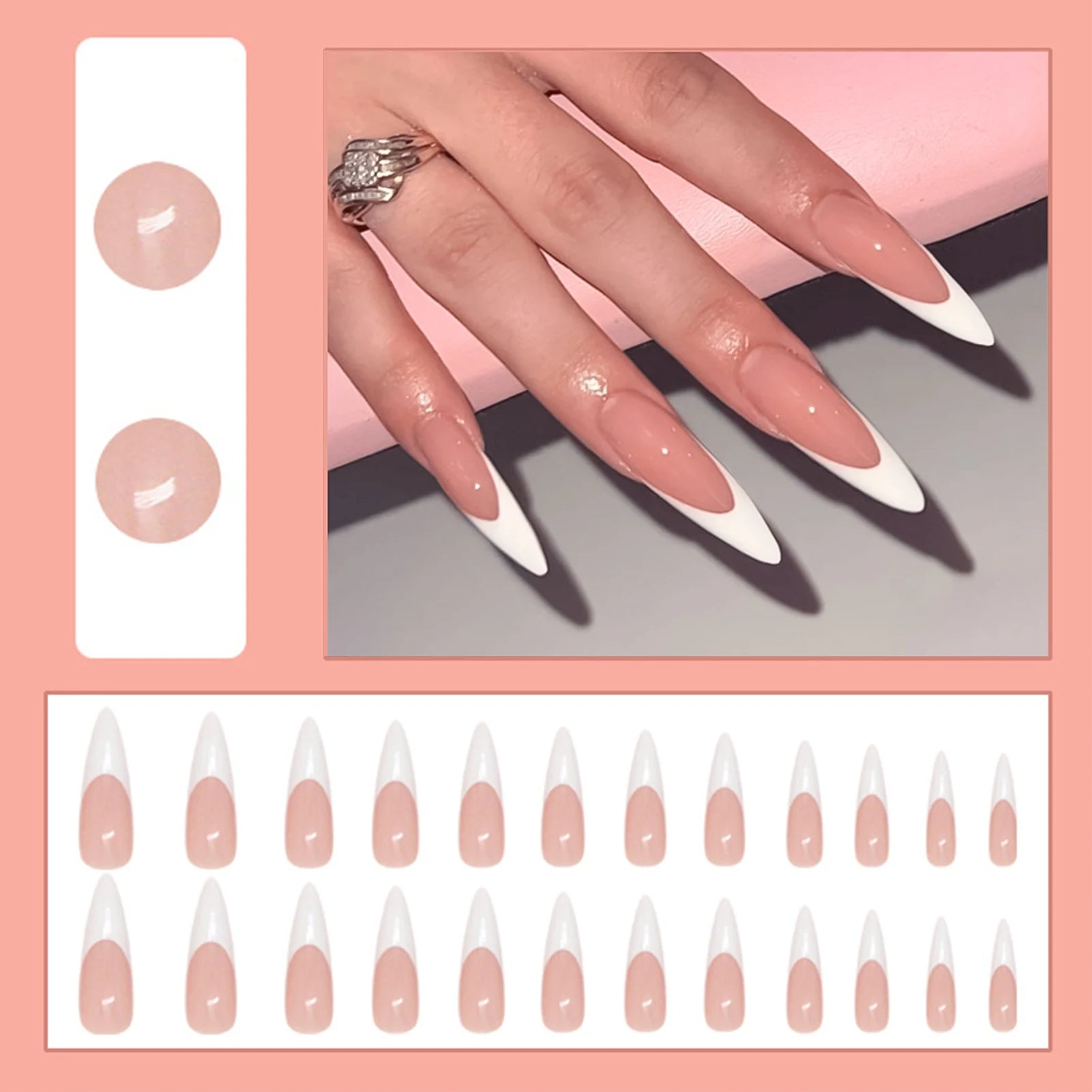 24pcs Spicy Girl Style False Nails Pointed Tip Press On Nails Classic White French Fake Nail Detachable Simple Manicure Nail Art Peaceful Pleasures Health and Wellness