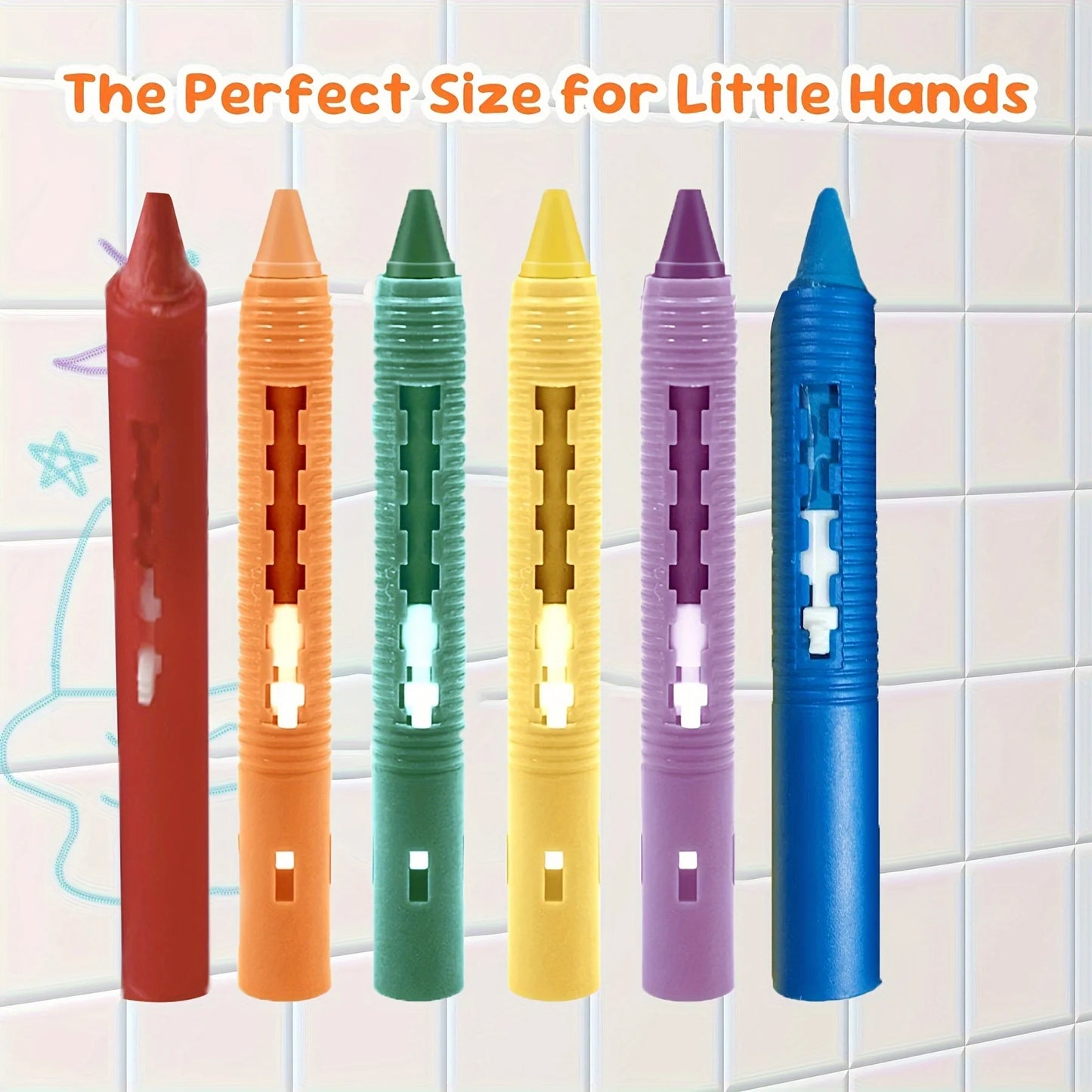 Washable Bath Crayons for Kids – 6-Color Bathtub Art Set