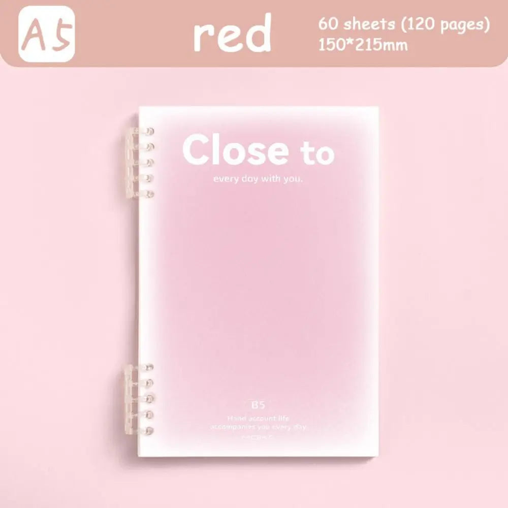 Simple Stationery A5/B5 Binder Notebook Horizontal Line Gradient Color Kawaii Loose-Leaf Notebook 60 Sheets PVC Cover Peaceful Pleasures Health and Wellness red-A5