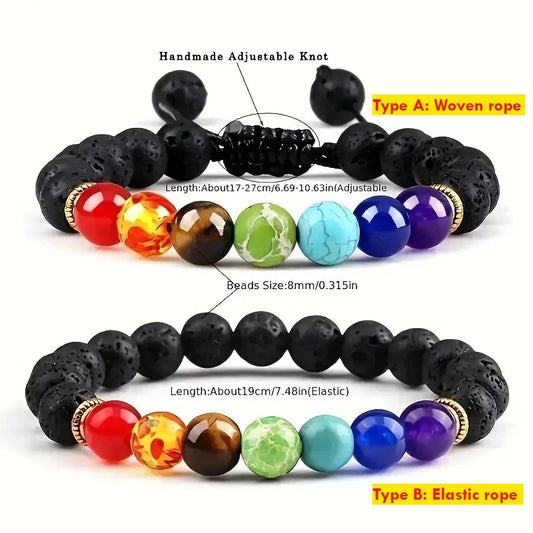 8mm Men Bracelets Black Lava Beads Bracelet Tiger Eye Adjustable Braided Rope Bangles Couple Distance Women Yoga Healing Jewelry Peaceful Pleasures Health and Wellness AB Set-2pcs 8mm