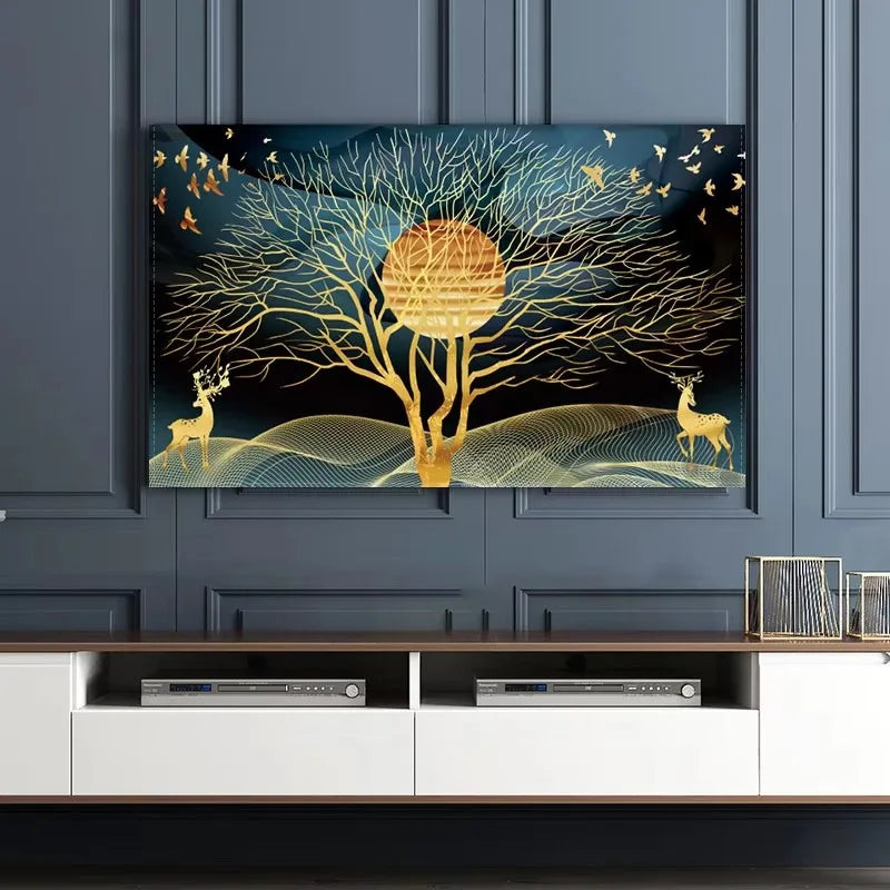Golden Tree of Life Canvas Wall Art | Night Sky Stars Print Canvas Wall Art Peaceful Pleasures Health and Wellness