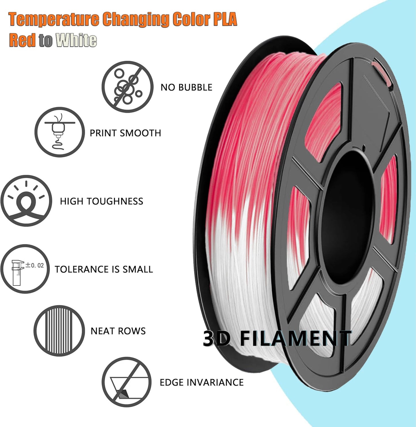 DINGSUN 3D Red to White Color Change PLA Filament | 250g Spool
