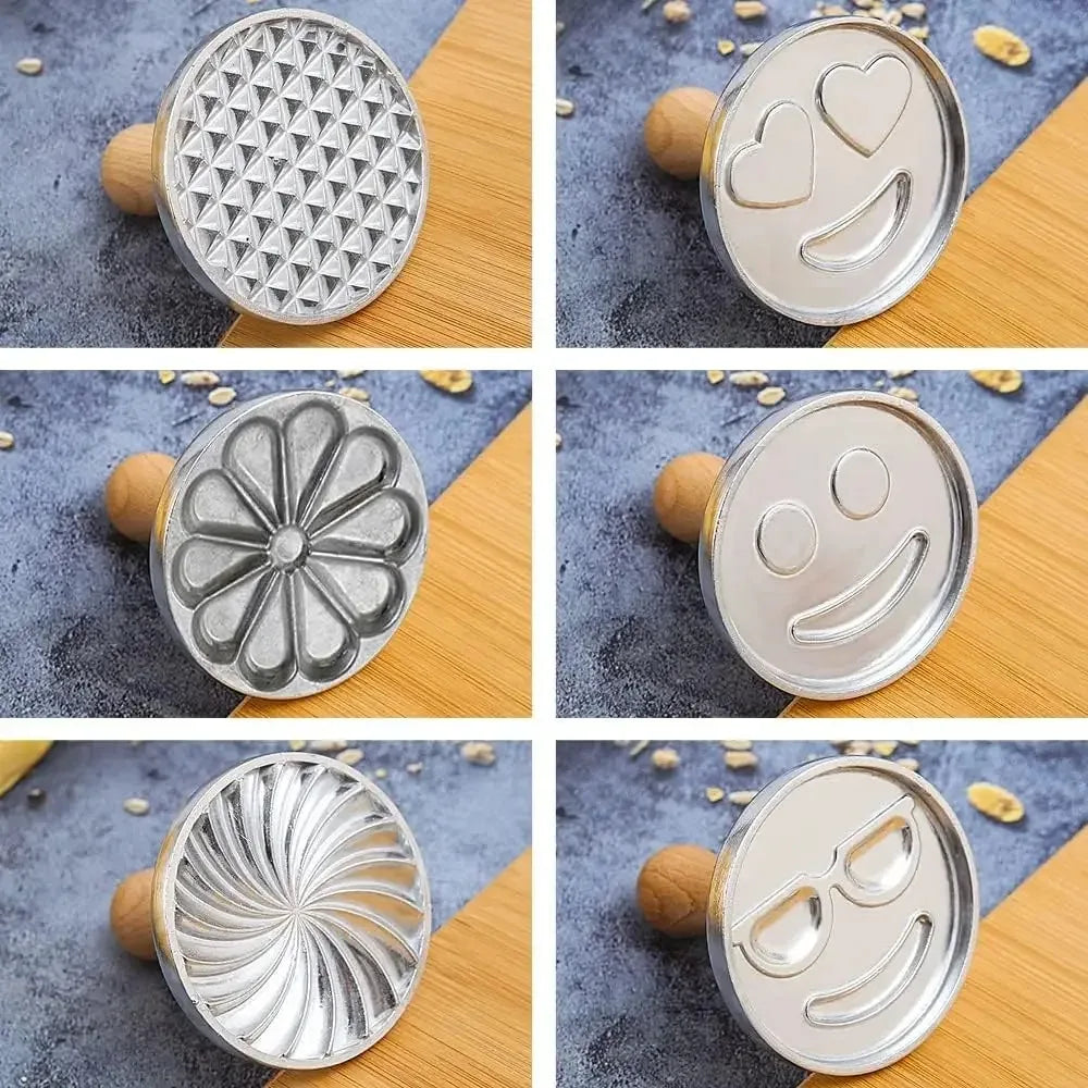 6/3/1 Cookie Cutter Aluminum Alloy Cookie Stamps Wooden Handle Smile Heart Pattern DIY Hand Press Cookie Mold for Festival Party Peaceful Pleasures Health and Wellness