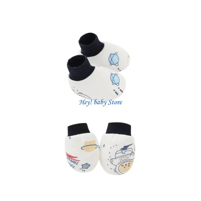 Baby Anti-Scratch Mittens & Socks Set – 2 Pairs Soft Cotton
