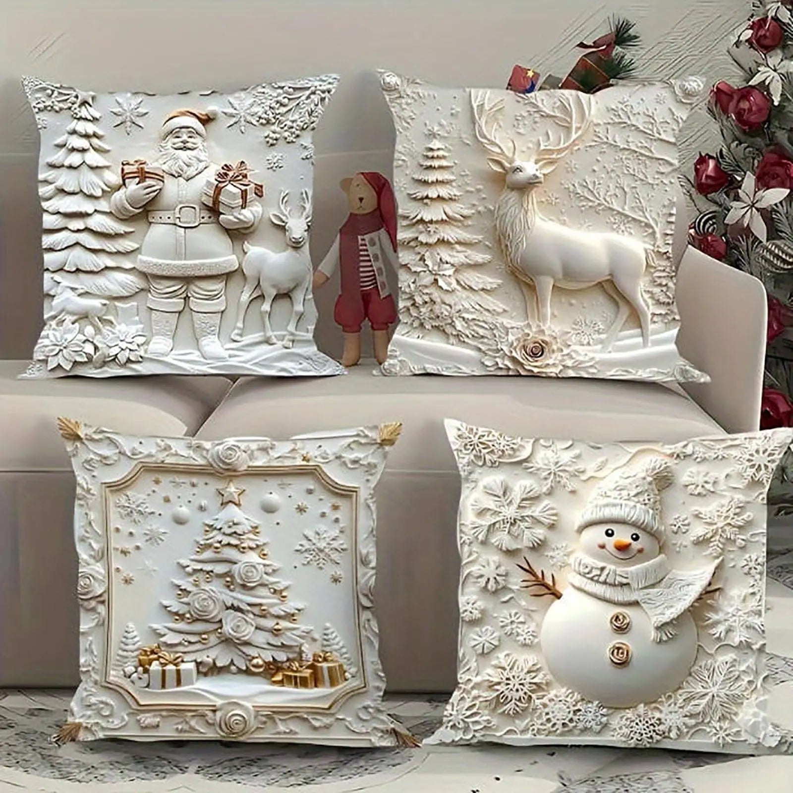 Christmas Theme Pillow Cover White Print With Christmas Style Pattern Holiday Decor For Winter Home Warm Decorations Peaceful Pleasures Health and Wellness