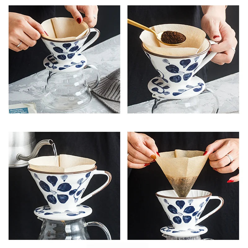 Hand brewed coffee Machine Filter Ceramic Coffee Machine, 500ml Hand Brewed Coffee Drip (Blue And White, V02), Peaceful Pleasures Health and Wellness