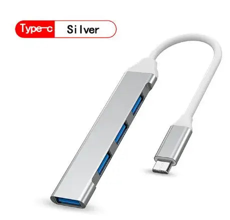 New USB 3.0 Hub 4 Port USB Hub High Speed Type C Splitter 5Gbps For PC Computer Accessories Multiport HUB 4 USB 3.0 2.0 Ports Peaceful Pleasures Health and Wellness Type C -Silver