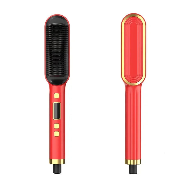 Hair Straightener Brush Iron Professional Hair Tools Straightening Comb LCD Hair Comb Wet And Dry Hair Straightener & Curler Peaceful Pleasures Health and Wellness red US United States