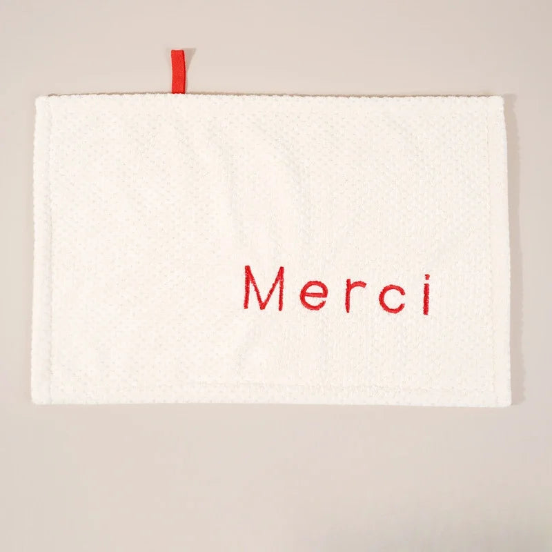 1pc Nordic Hanging Home Embroidery Design Thickened Coral Fleece Absorbent Kitchen and Bathroom Handkerchief Peaceful Pleasures Health and Wellness A 50x30cm