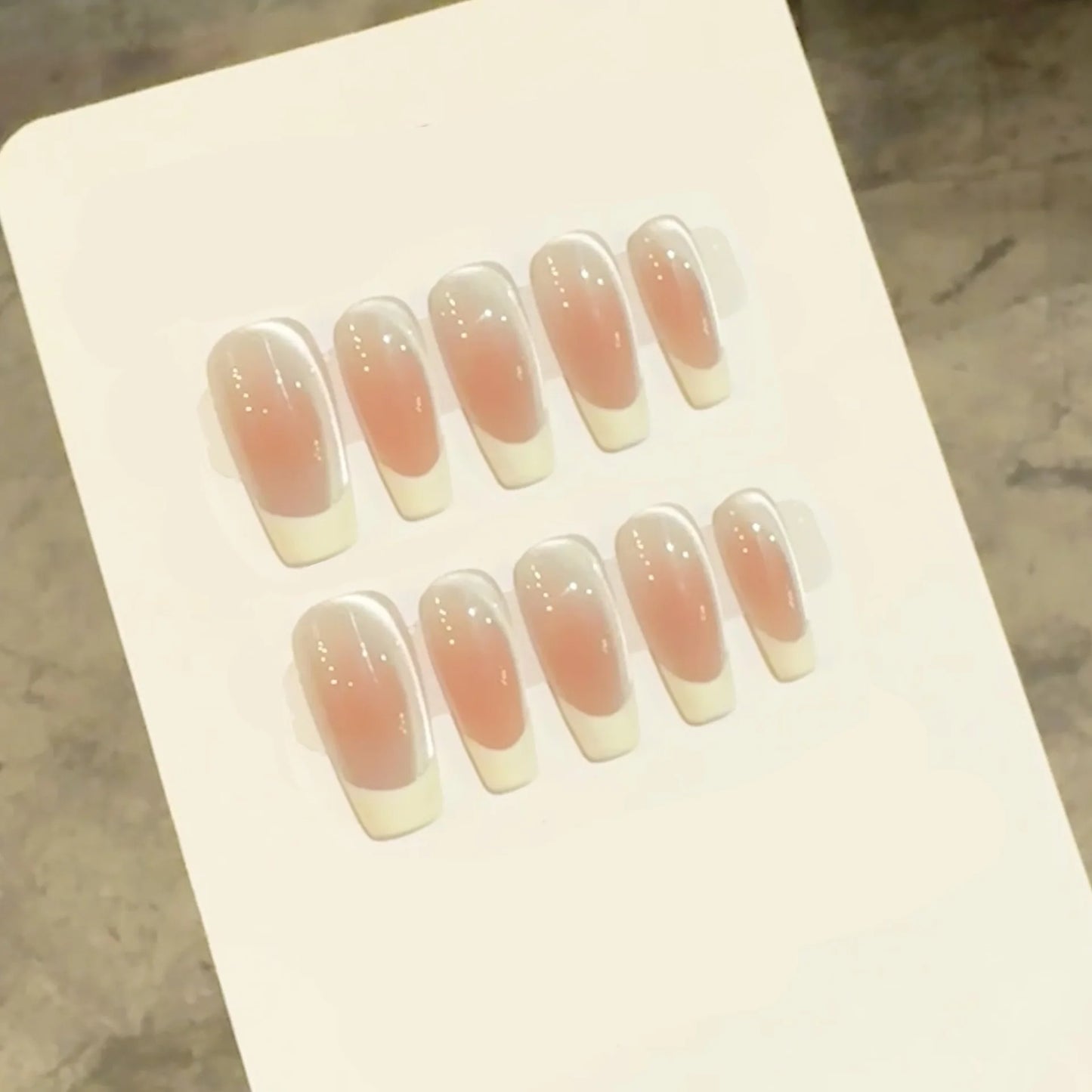 10pcs Handmade French Cat Eye Press on Nails Ins Simple Nude Pink Sweet Girl Fake Nails Reusable Wearable Korean False Nail Tips Peaceful Pleasures Health and Wellness XS 2