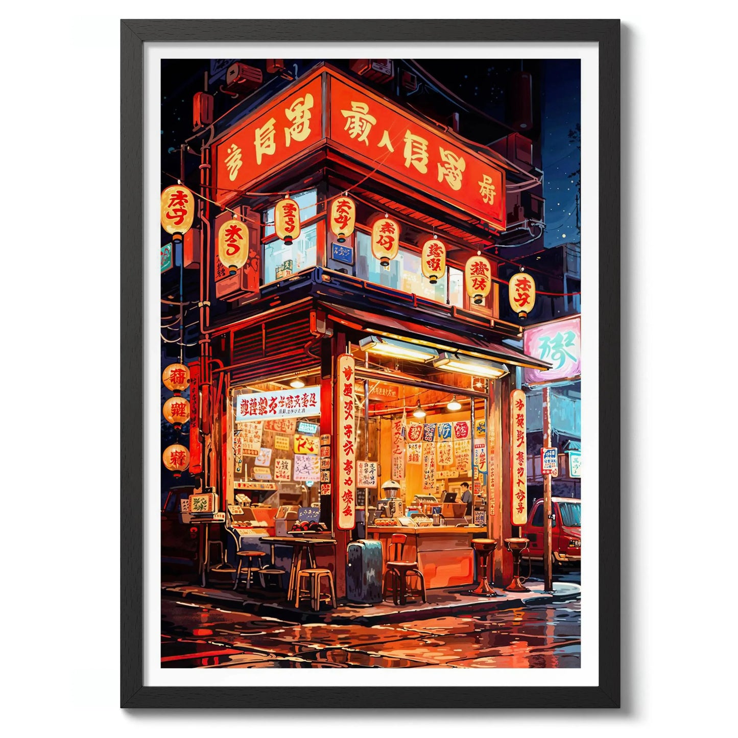 Anime Ramen Shop Gourmet Illustration Canvas Print City Street Scene Wall Poster for Modern Living Room Kitchen Home Decor Gifts Peaceful Pleasures Health and Wellness CT1241-6 20x30cm Unframed