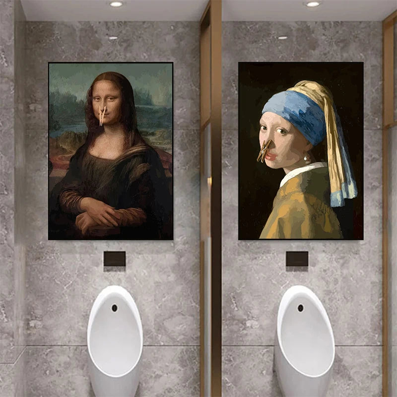 Funny Mona Lisa Bathroom Canvas Wall Art | Unframed Print