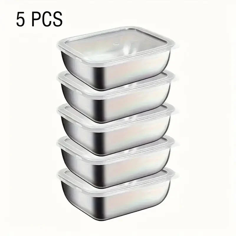 5pcs Stainless Steel Food Storage Stackable Meal Prep Boxes for Kitchen Fridge Lunch Ideal for Meal Prep Travel Kitchen Storage Peaceful Pleasures Health and Wellness United States 5Pcs