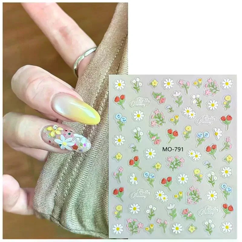 1 Sheet Spring And Summer Floral Nail Art Embossed Nail Art Stickers Nail Art Decal Easy To Apply Nail Decoration DIY Gift Peaceful Pleasures Health and Wellness