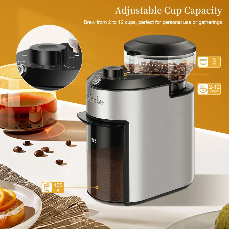 URGGU 200W Burr Coffee Grinder | 28 Grind Settings, Stainless Steel