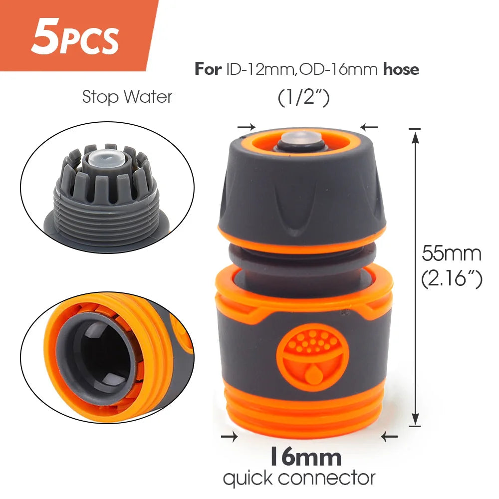 5PCS 1/2" 3/4" Garden Hose Water Tube Joint 12mm 16mm Irrigation Pipe Coupling Adapter Quick Connector for Repair Extender Peaceful Pleasures Health and Wellness B-5PCS Other