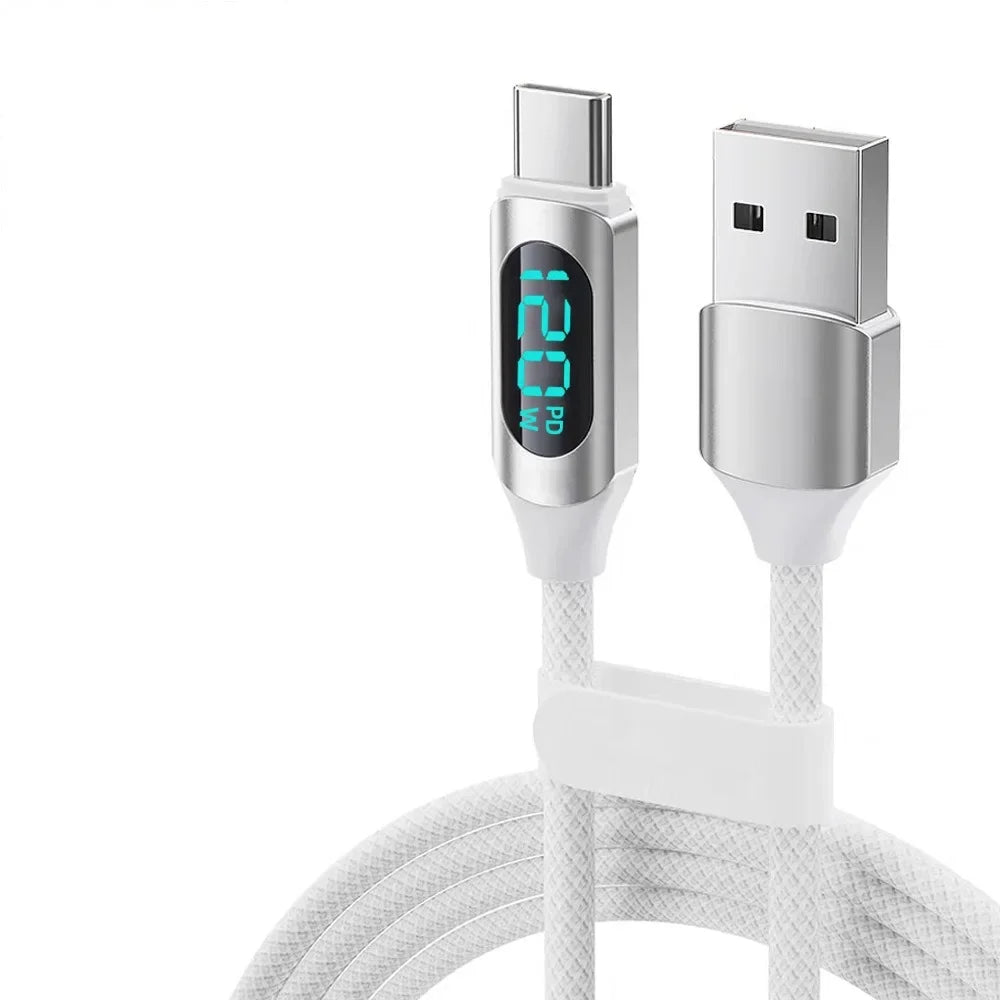 120W USB-C Fast Charging Cable | LED Display & Nylon Braided