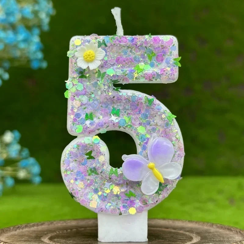 2025 Hot 0-9 Digits DIY Birthday Candles Butterfly Flowers Children's Birthday Girls Number Cake Decorations Candle Room Decor Peaceful Pleasures Health and Wellness 5