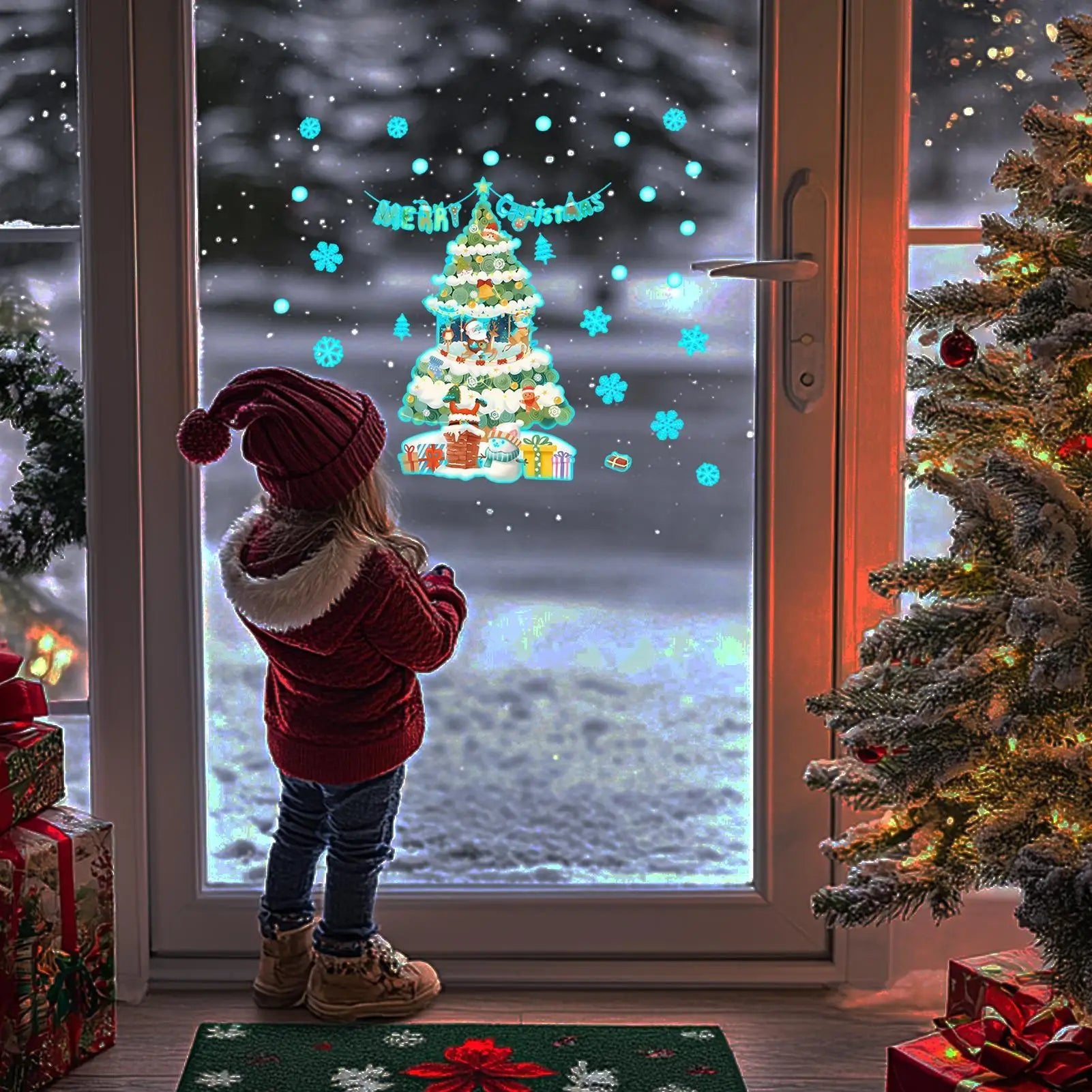 Glow In The Dark Christmas Stickers Blue Luminous Removable Window Cling Christmas Glowing Snowflake Wall Decals for Home Room Peaceful Pleasures Health and Wellness