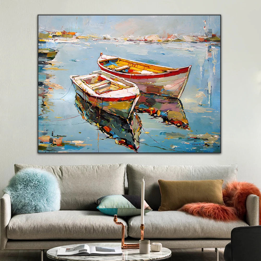 Retro Sailing Boat Canvas Wall Art | Abstract Sea Landscape Print