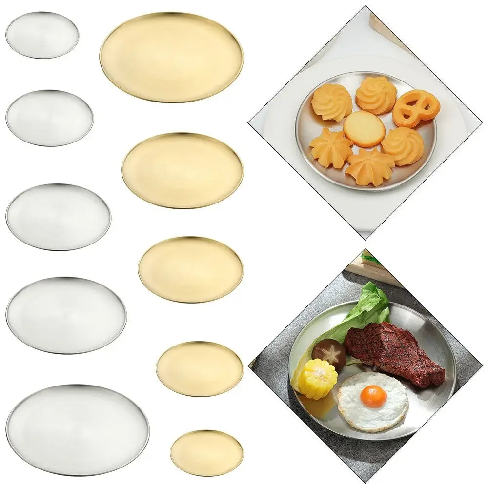 European Style Stainless Steel Dinner Plates Barbecue Serving Dishes Round Tray Western Steak Kitchen Restaurant Storage Tray Peaceful Pleasures Health and Wellness
