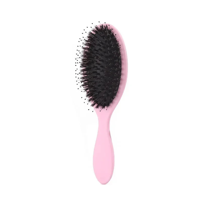 Matte Finish Boar Bristle Hair Brush Nylon Teeth Hair Extension Brush for Women Cushion Brush Hair Styling Smoothing Detangling Peaceful Pleasures Health and Wellness Pink