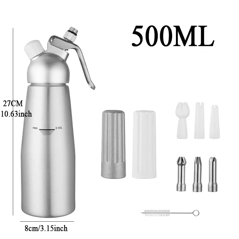 500/1000ml Cream Foam Gun Cake Piping Gun Siphon Squeeze Bottle Dessert Tool Squeeze Bottle Dessert Tool Kitchen Accessories Peaceful Pleasures Health and Wellness 500ML