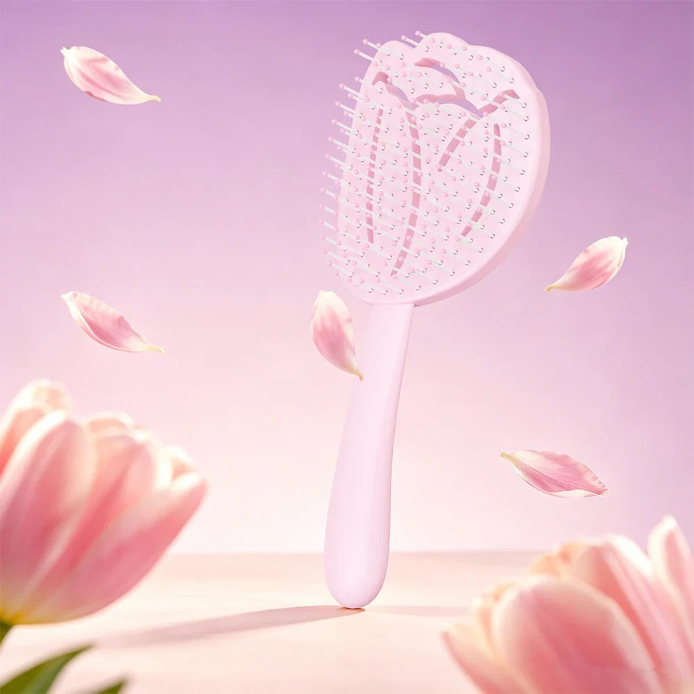 Tulip Hollow Scalp Massage Brush – Detangling Anti-Static Comb