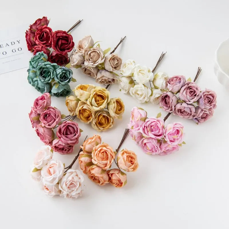 Silk Tea Rose Artificial Flower Bouquet for Wedding & Home Decor