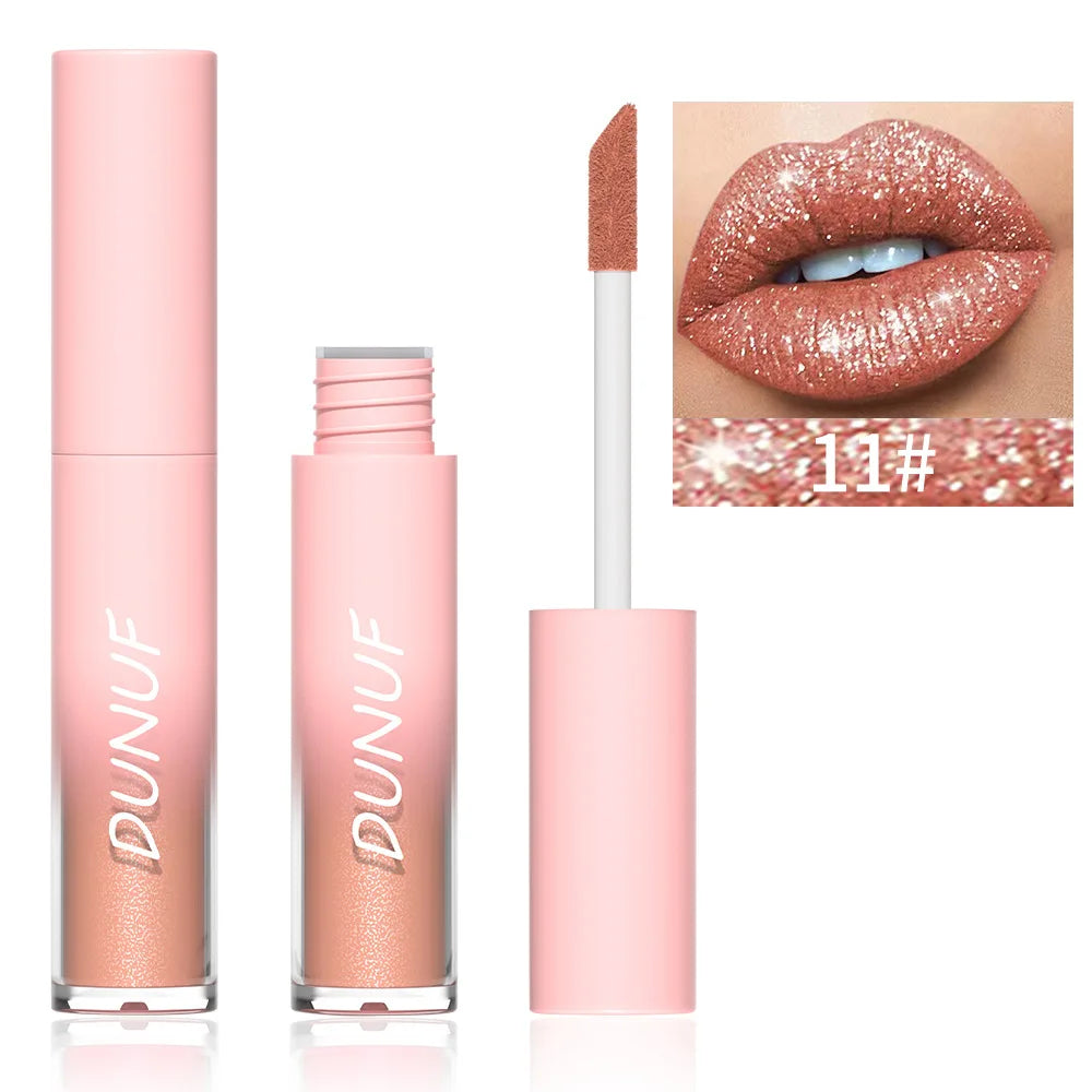 DUNUF Glitter Lip Gloss 18 Colors | Diamond Shimmer Liquid Lipstick