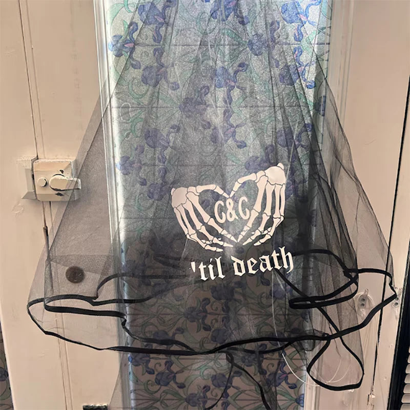 Personalised Gothic Bridal Veil | 'Til Death Goth Wedding Veil Personalised Bridal Veil Peaceful Pleasures Health and Wellness
