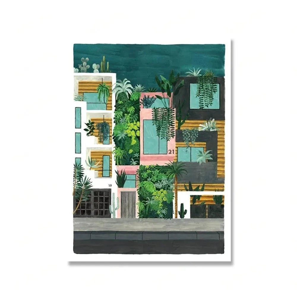 (1pc frameless)Green Botanical Porch Summer Shower Waterfall Wall Art Canvas Painting Nordic Poster Print Picture For Living Peaceful Pleasures Health and Wellness 4 40x60cm Unframed