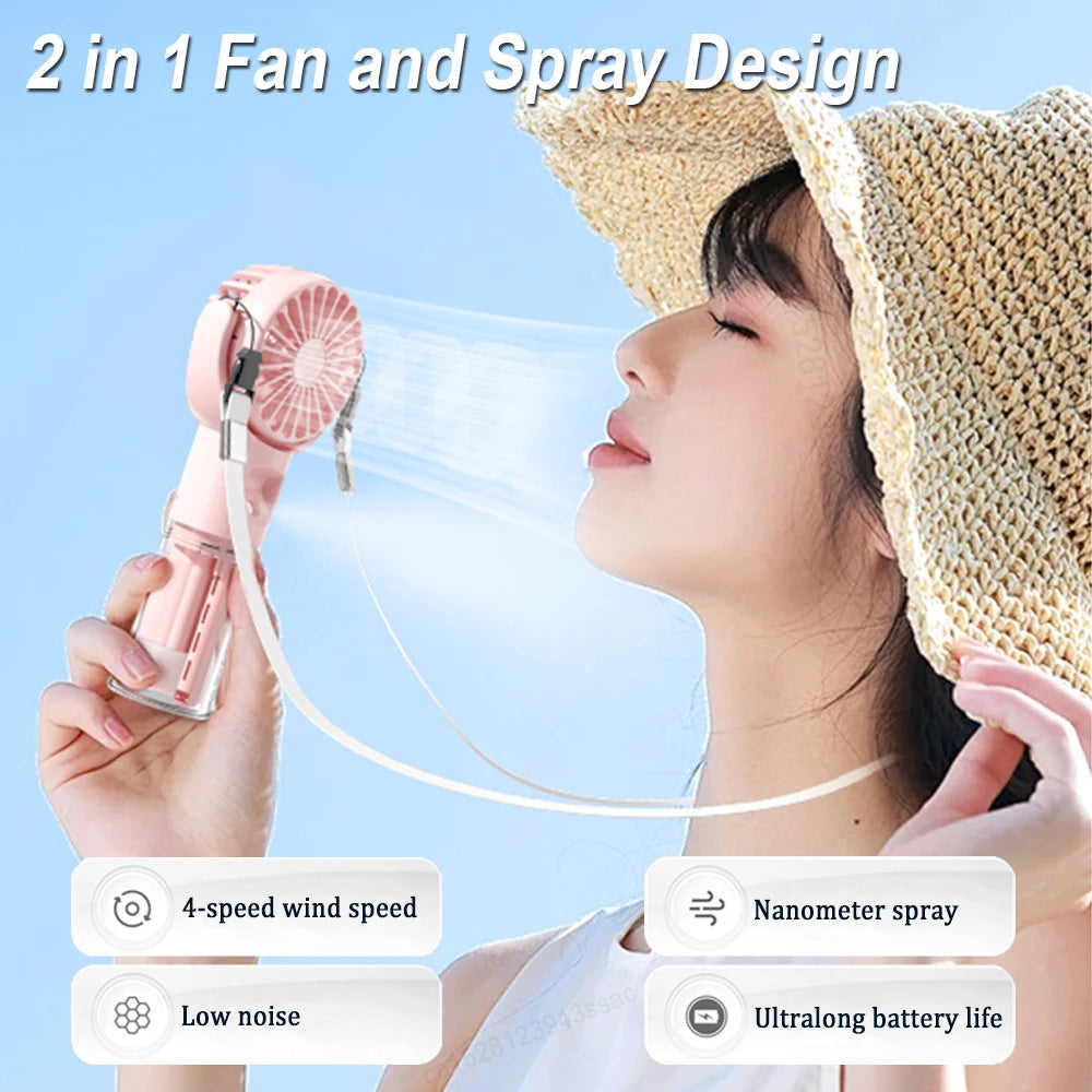Water Mist Fan Portable Handheld Water Spray Fan Humidifier Fan Rechargeable 4 Wind Speed Outdoor Travel Personal Hand Spray Fan Peaceful Pleasures Health and Wellness