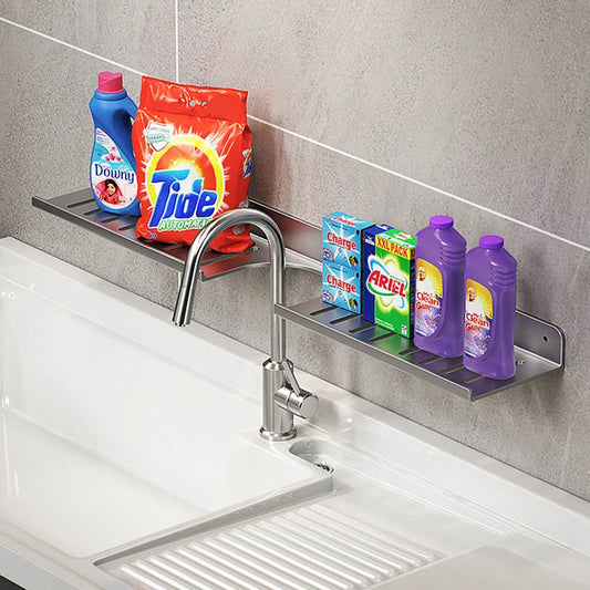 Metal Bathroom Faucet Storage Tray & Wall-Mount Rack Bathroom Storage Rack Peaceful Pleasures Health and Wellness