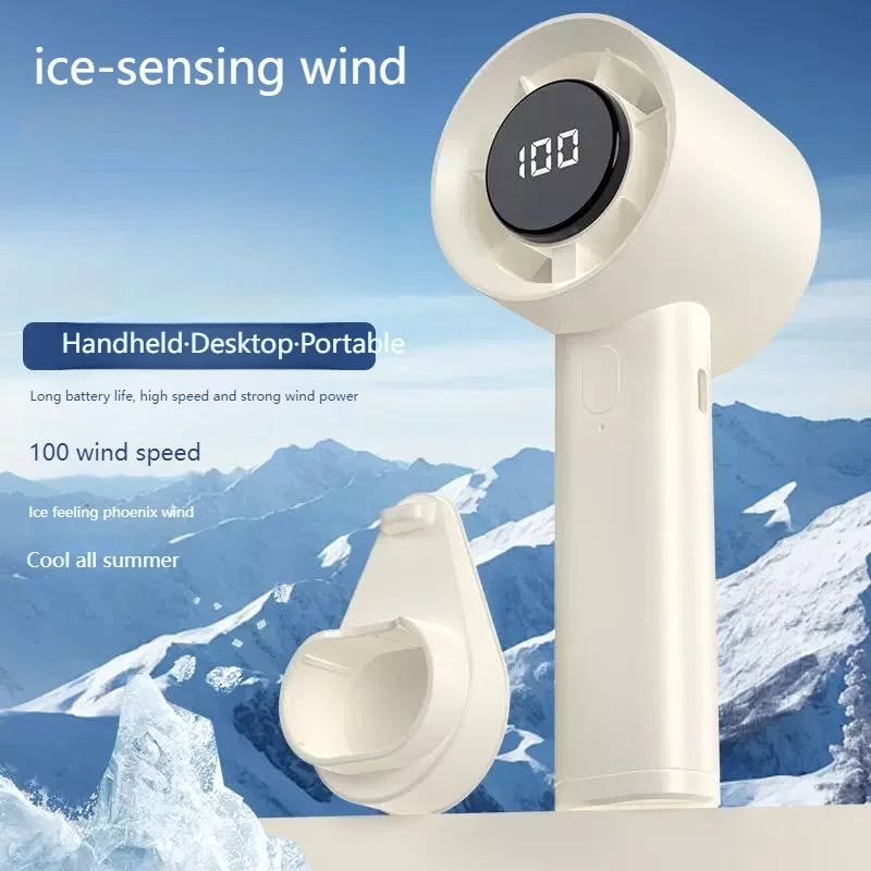 Portable Mini Handheld Fan – LED Display, 100 Speeds, USB Rechargeable