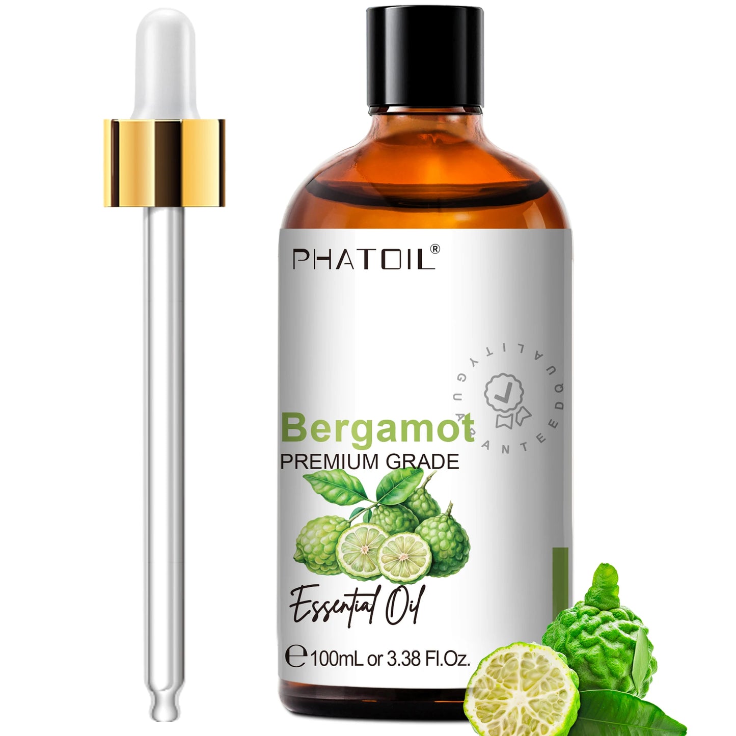 PHATOIL 100ml(3.38 fl.Oz) Eucalyptus Peppermint Tea tree Vanilla Bergamot Aromatherapy Essential Oil For Diffuser,Candle Making Peaceful Pleasures Health and Wellness Bergamot 100ml