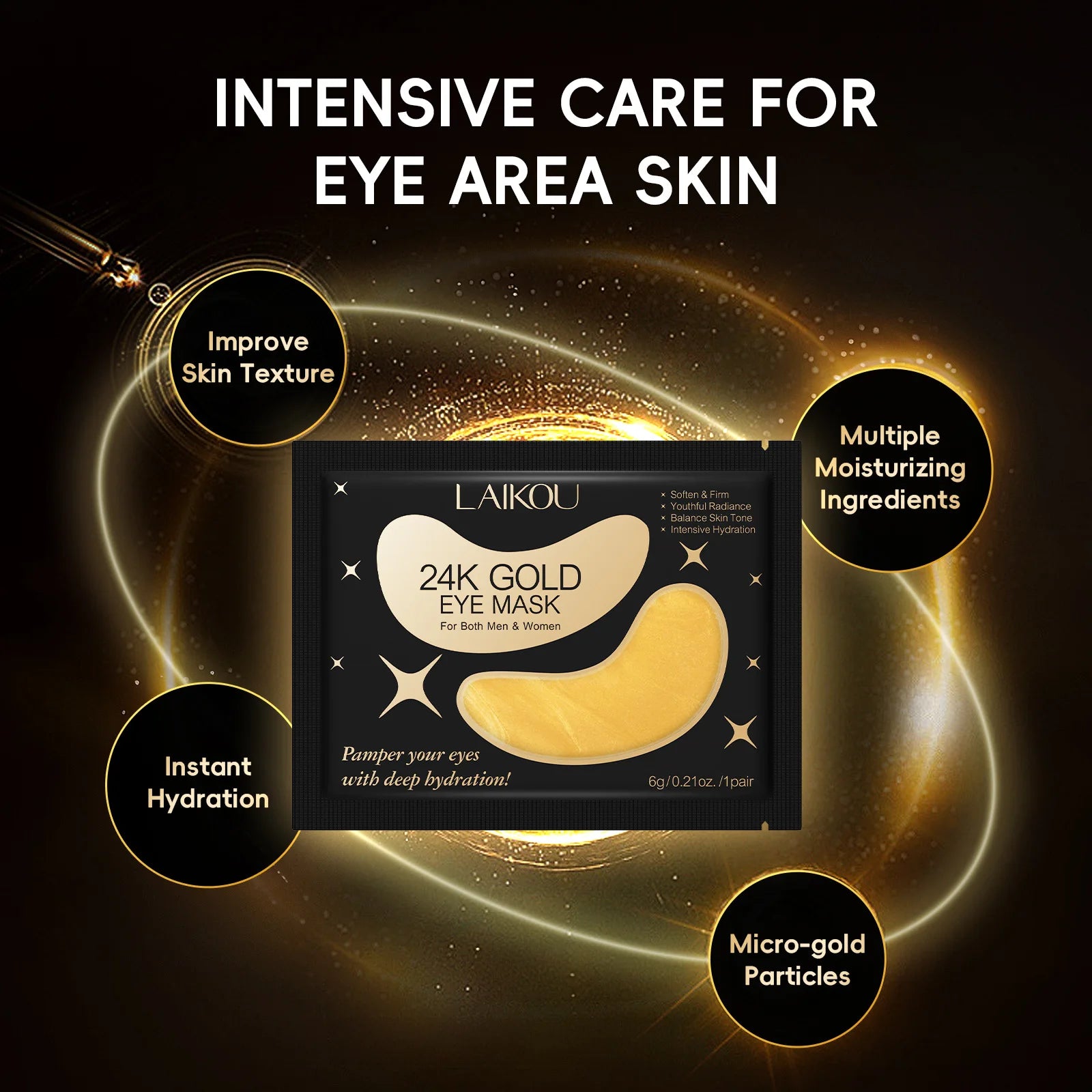 Laikou Sakura 24K Gold Eye Mask 5 Pairs – Anti-Dark Circle Patches Under Eye Patches Peaceful Pleasures Health and Wellness