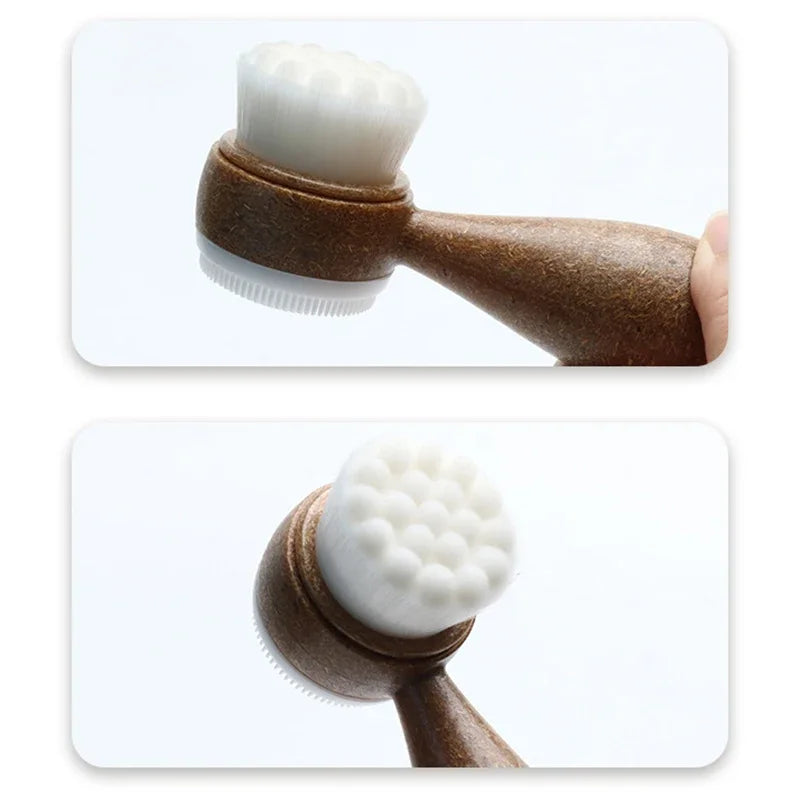 Double-Sided Exfoliating Facial Brush | Coconut Handle Facial Cleansing Brush Peaceful Pleasures Health and Wellness