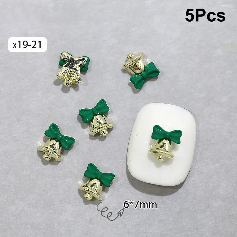 5Pcs Christmas Alloy Nail Accessories Mini Colored Bow Bell Rhinestones Jewelry Nail Art Charms Decorations 3D Flat Back Parts Peaceful Pleasures Health and Wellness x19 21