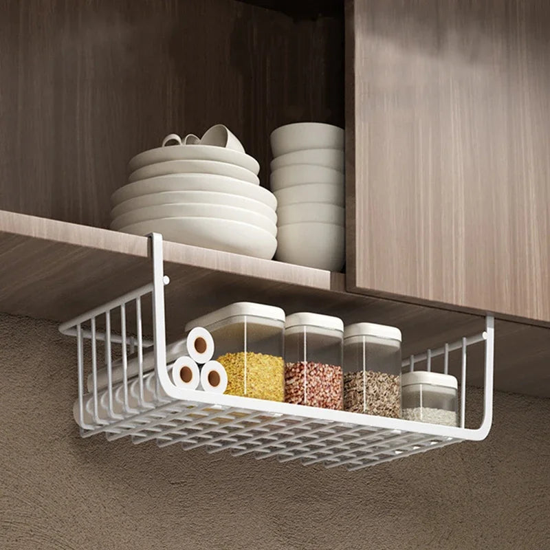 Under-Cabinet Metal Hanging Basket – Kitchen & Office Organizer