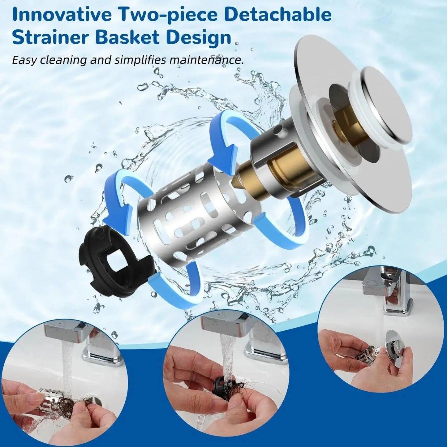 Pop-Up Sink Drain Strainer with Hair Catcher & Odor Guard