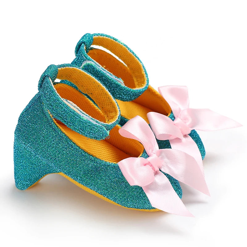 Spring and Autumn Girl Baby Anti slip Children's Shoes Girl Baby Beautiful Bow High Heels Girl Baby High Heels Peaceful Pleasures Health and Wellness C-236GREEN 9CM ( FIT0-6M ) 0-6 Months