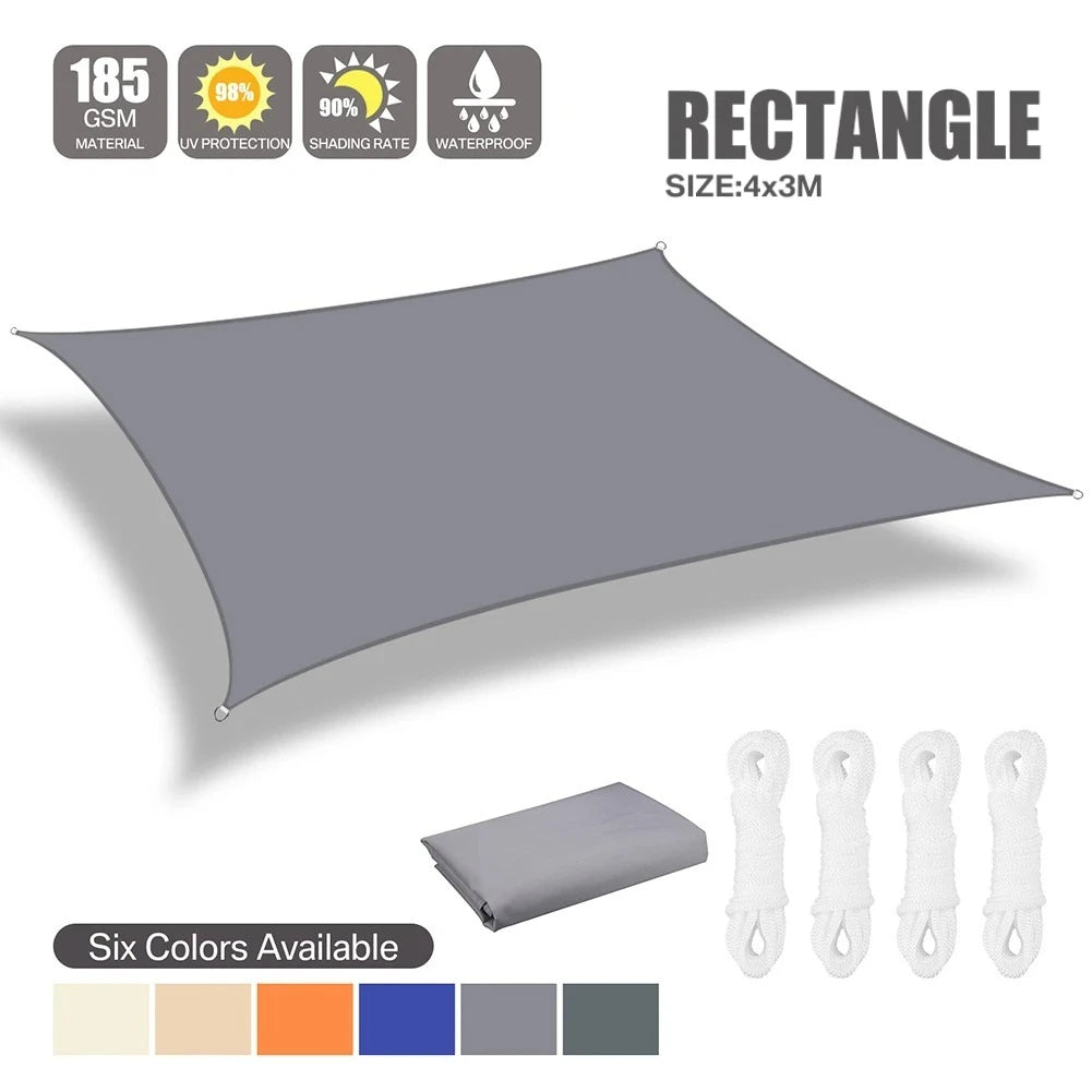Grey Sun Shade Sail Rectangle Square Triangle UV Block Sunshade for Yard Deck Canopy Awning Outdoor Garden Waterproof Cloth Peaceful Pleasures Health and Wellness 3x4m