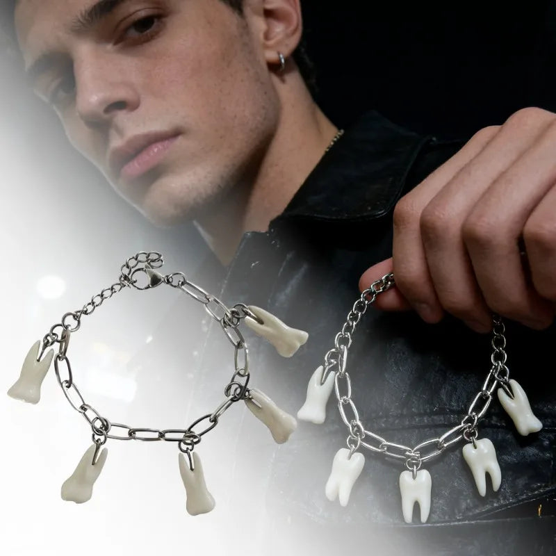 Punk Teeth Chain Bracelet | Unisex Vintage Silver Stainless Steel