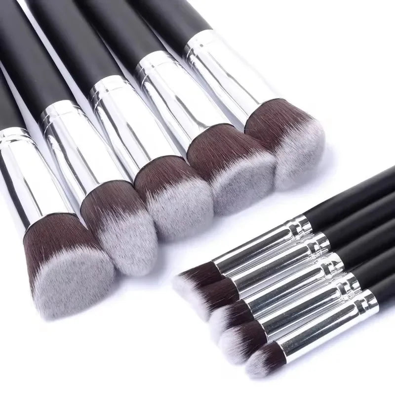 10-Piece Synthetic Kabuki Makeup Brush Set – Blending & Contour
