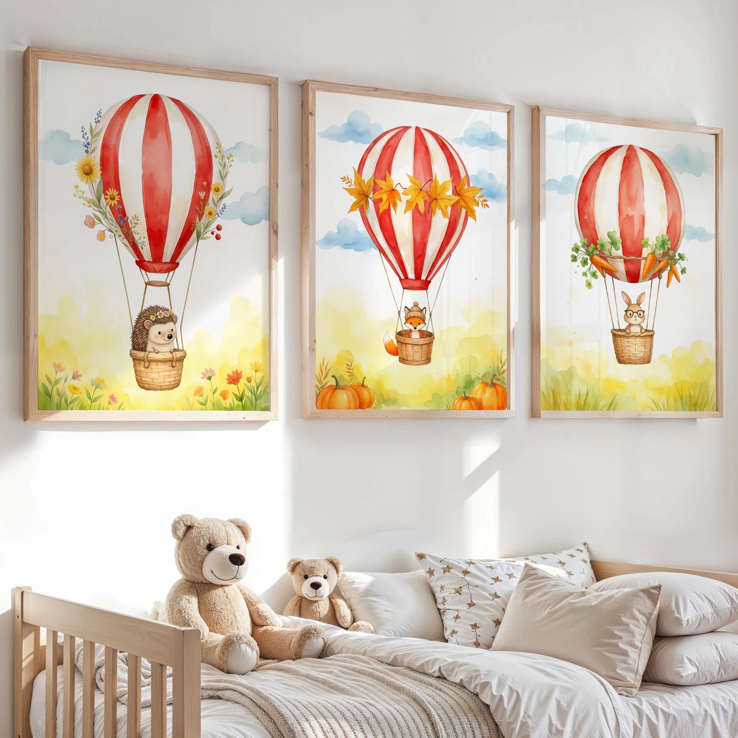 Watercolor Hot Air Balloons Canvas Wall Art | Kids Room Decor